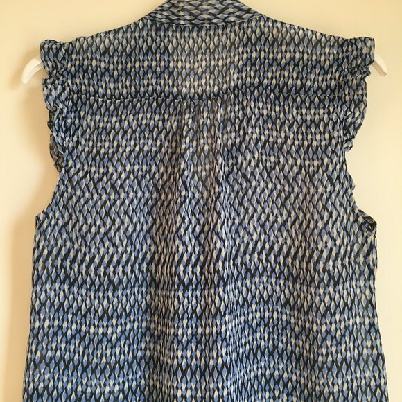 Sheer Blue Diamond Scale Bow Tie Up Ruffled Milk Maid Tank Top - Picture 7 of 14